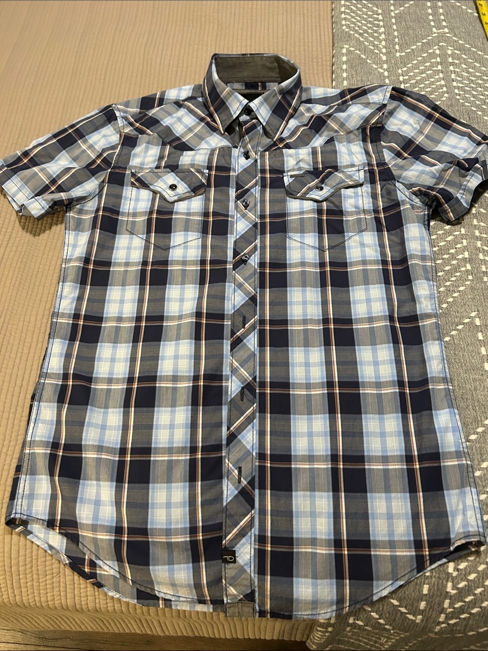 7 Diamonds Men's Plaid Short-Sleeve Button-Down Shirt - Blue, Gray, Brown